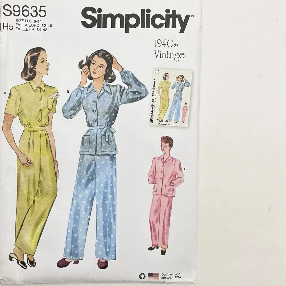 Pattern Misses Sz H5 6-14 Vintage 1940s Lounge Top Pants Simplicity S9635 New/Un